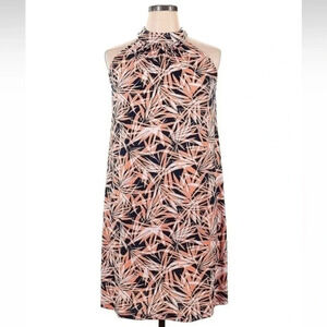 Nine West Sleeveless High Neck Orange Tropical Floral Shift Dress Size 14